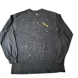 Body Rags Mens Long Sleeve T-Shirt Black Space Star Comet Embroidered Size M